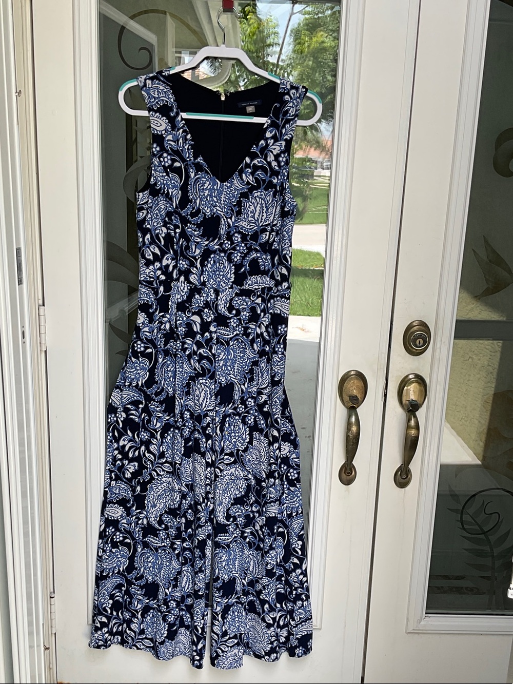 Sleeveless Navy & White Floral A-Line Dress